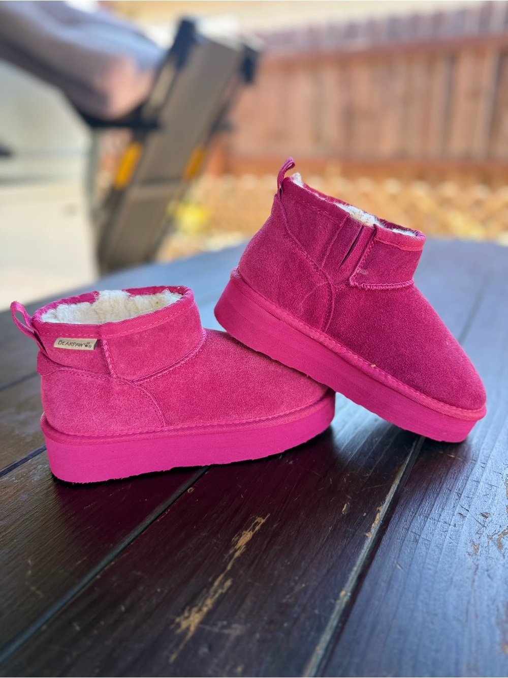 Bearpaw Youth Pink Suede Faux Fur Lined Slip-On Ankle UGG Boots Kids US 4